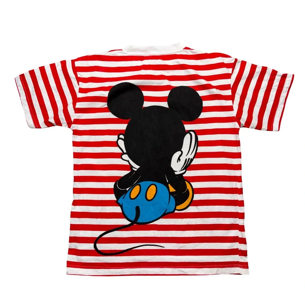 Vintage Disney Mickey‎ Mouse T-Shirt Unisex Large Red White Striped Graphic Tee
